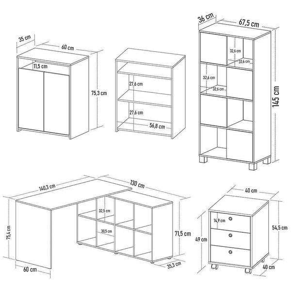 Imagem de Conjunto Escritório Home Office 4 Peças Nil A06 Branco-carvalho-branco - Mpozenato