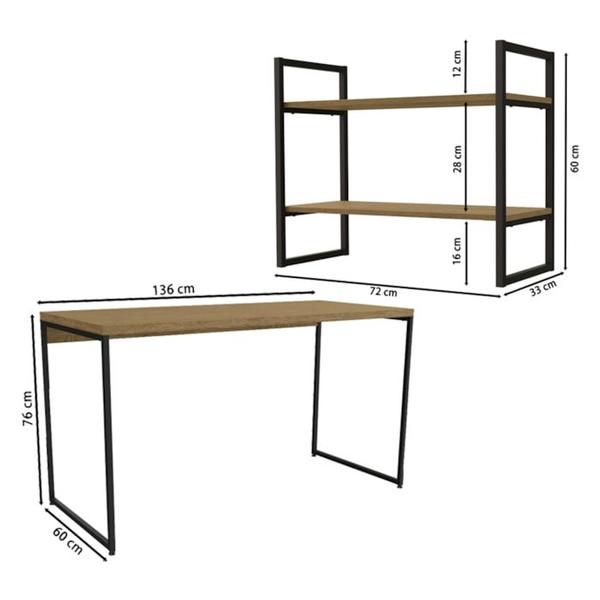 Imagem de Conjunto Escritorio Mesa e Nicho Industrial Crome 03 Freijo Preto kappesberg