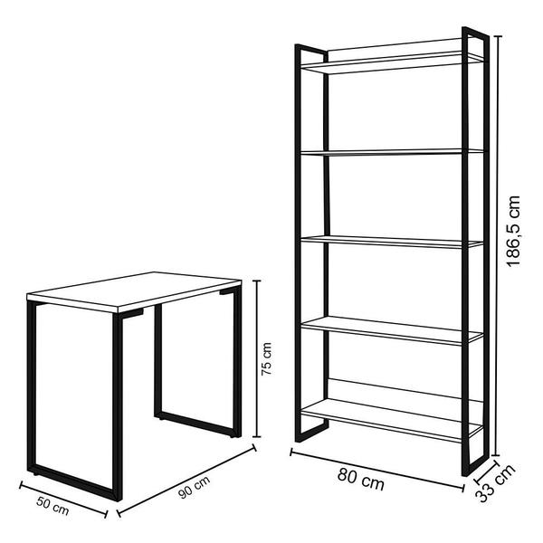 Imagem de Conjunto Escritório Mesa Escrivaninha 90cm e Estante 5 Prateleiras Estilo Industrial New Port F02 Nature - Mpozenato