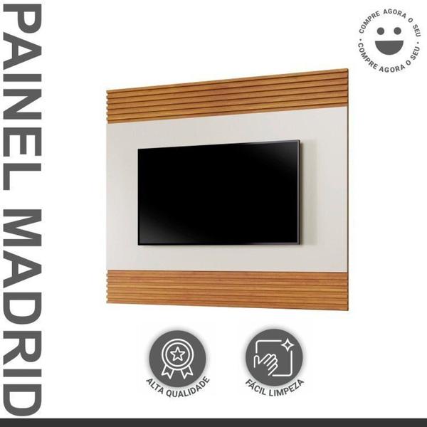 Imagem de Conjunto Escrivaninha 120cm 1 Porta 1 Gaveta Madrid e Painel para Tv até 58 Polegadas 160cm Madrid Off White/Naturale