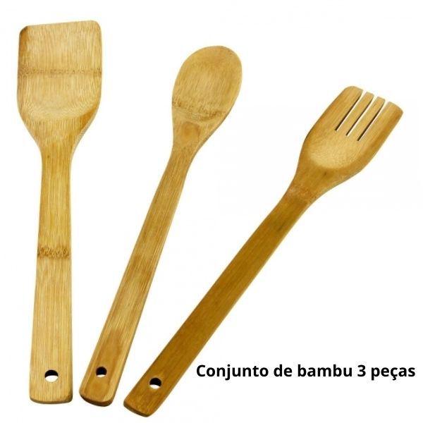 Imagem de Conjunto Espátulas Pegadores de Bambu Kit 3 peças Cozinha