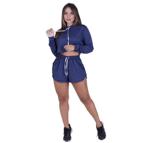 Imagem de Conjunto esportivo feminino short bolso e croped manga longa capuz orbis