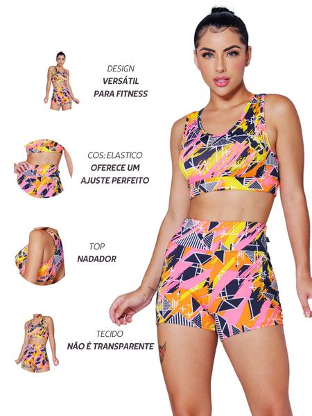 Imagem de Conjunto Estampado Top Fitness + Short Moda Academia Corrida Caminhada Feminina