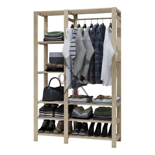 Imagem de Conjunto Estante Reforçado De Sala Simples Em Oferta Suporta Até 60Kg e  Expositor Arara Pinus Industrial Roupas E Calçados