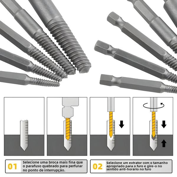 Imagem de Conjunto Extrator de Parafuso de Cabeça Quebrada - Kit com 5 Peças e Haste Hexagonal