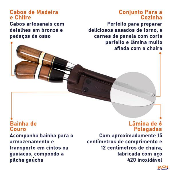 Imagem de Conjunto Faca e Chaira Inox 6 Polegadas Madeira e Chifre -  Cutelaia Chef