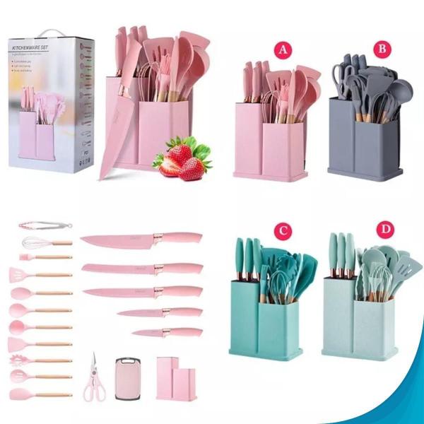 Imagem de Conjunto Facas E Utensílios 19 Peças Cozinha Silicone