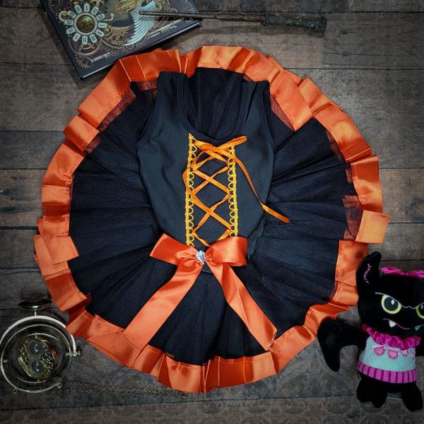 Imagem de Conjunto Fantasia Infantil Body e Saia Halloween Bruxa Laranja (Tam 1 ao 10) COD.000179