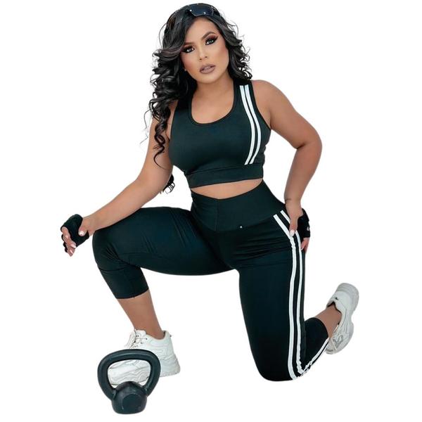 Conjunto Feminino Academia Legging Corsário e Top Fitness - WM Imagem de Conjunto Feminino Academia Legging Corsário e Top Fitness