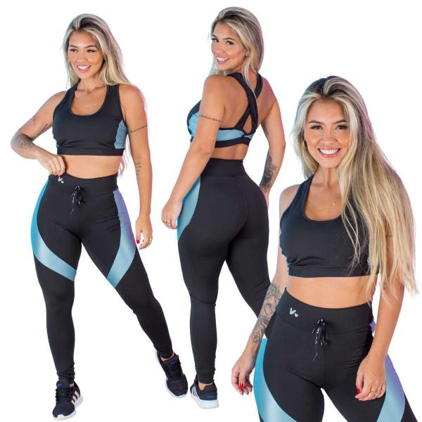 Imagem de Conjunto Feminino Academia Top Fitness Legging  Cós Alto Zero Transparência