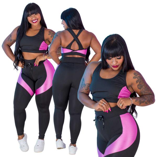 Imagem de Conjunto Feminino Academia Top Fitness Legging  Cós Alto Zero Transparência