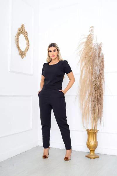 Conjunto Feminino Calça E Blusa Alfaiataria Social Trabalho PRETO