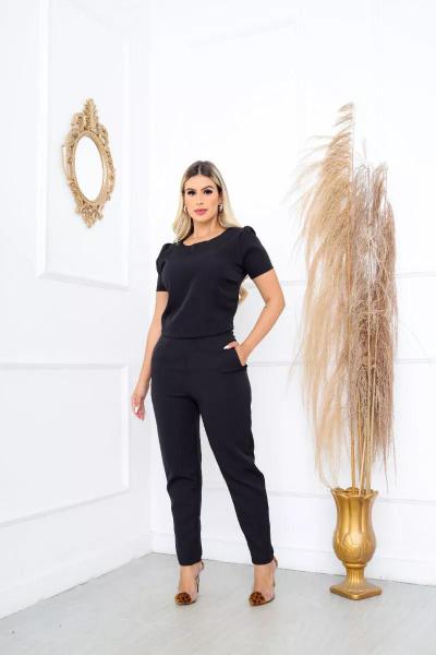 Conjunto Feminino Calça E Blusa Alfaiataria Social Trabalho PRETO