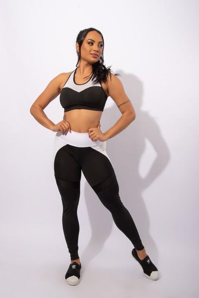 Imagem de Conjunto Feminino Calça Fitness Cintura Alta Com Detalhe E Top Tela Academia Treino Malhar F7 NEW STYLE