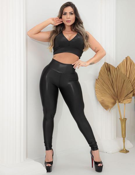 Imagem de Conjunto Feminino Fitness em Cirrê com Calça Cintura Alta e Cropped