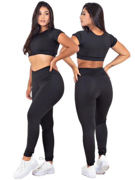 Imagem de Conjunto Feminino Fitness Top Manga + Calça Legging Basica  MAG853_901