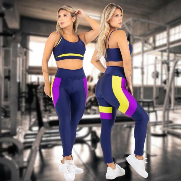 Imagem de Conjunto Feminino Roupa De Academia Tricolo Top Alcinha Bojo