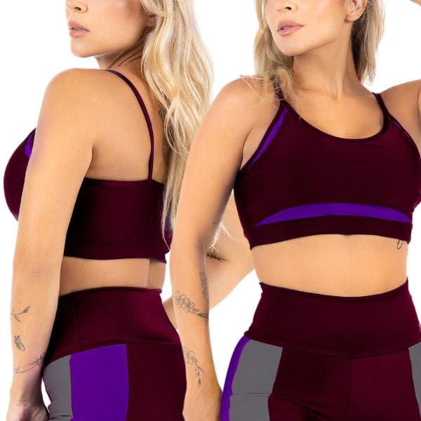 Imagem de Conjunto Feminino Roupa De Academia Tricolo Top Alcinha Bojo