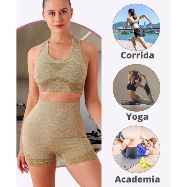 Imagem de Conjunto Feminino Short Empina Bumbum E Cropped Top Com Bojo Removível Academia Treino