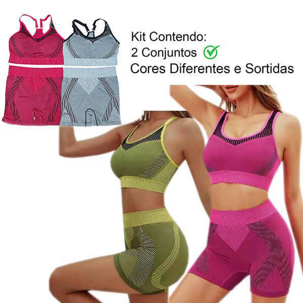 Imagem de Conjunto Fitness Academia Short + Top Bojo Removível - Kit com 2 Conjuntos Cores Sortidas