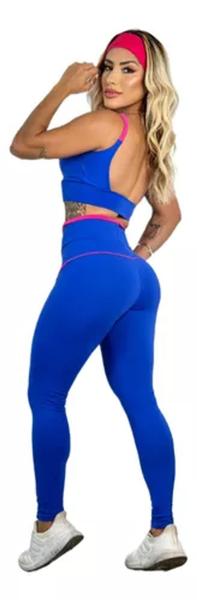 Imagem de Conjunto Fitness Azul Com Vivo Rosa