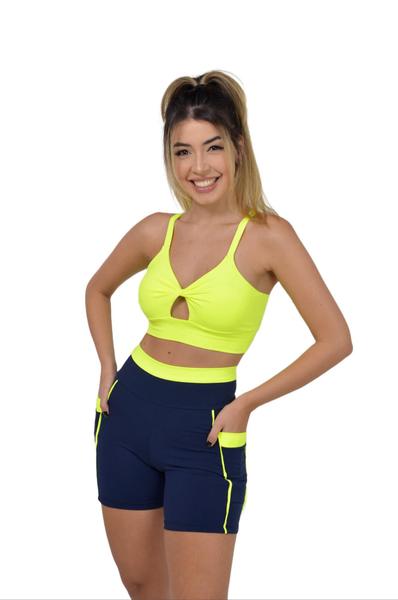 Imagem de Conjunto Fitness Bermuda  Com Bolso E Top Neon