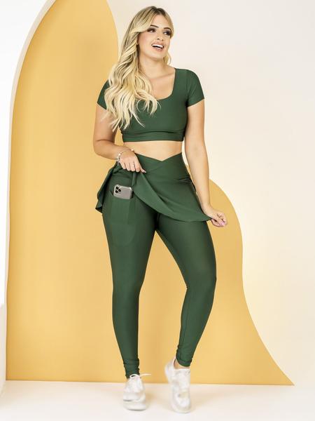 Imagem de Conjunto Fitness Calça Legging Saia Com Bolso E Top Cropped Treino Academia Moda Evangélica The Start