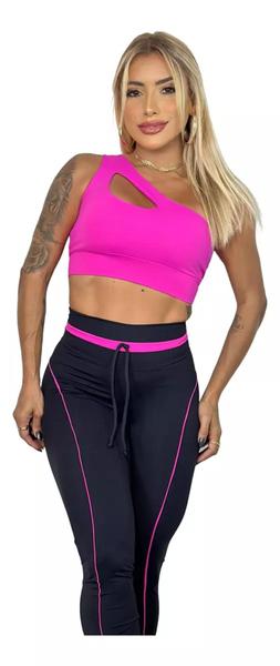 Imagem de Conjunto Fitness Com 2 Top De Um Ombro Só E Calça Com Vivo