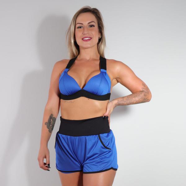 Imagem de Conjunto Fitness de Dry Fit Azul Bic com Top e Short com Bolsos 