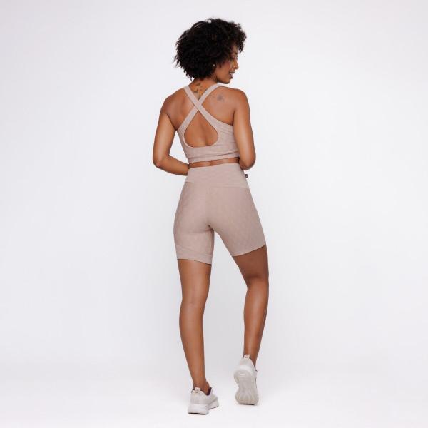 Imagem de Conjunto Fitness Feminino Bermuda Cintura Alta e Top Alça Larga Bojo Poliamida