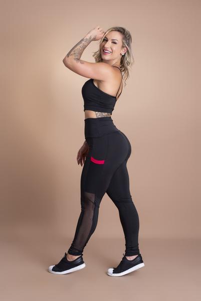 Imagem de Conjunto Fitness Feminino Calça Legging Cintura Alta Com Bolso Tela E Top Cropped Alcinha Treino Moda Academia F7 NEW STYLE