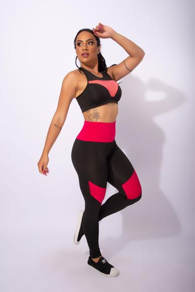 Imagem de Conjunto Fitness Feminino Calça Legging Cintura Alta Esportiva Detalhe E Top Tela Academia Treino F7 NEW STYLE