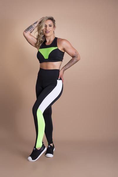 Imagem de Conjunto Fitness Feminino Calça Legging Recorte Cintura Alta E Top Tela Treino Moda Academia F7 NEW STYLE