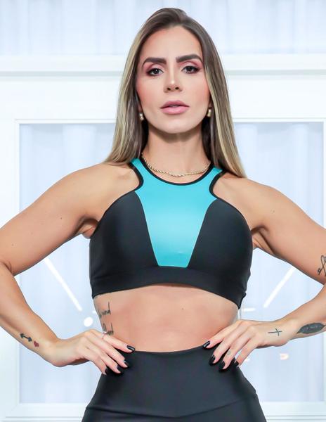 Imagem de Conjunto Fitness Feminino com Top sem Bojo e Calça com Recortes em Tela e Cirrê