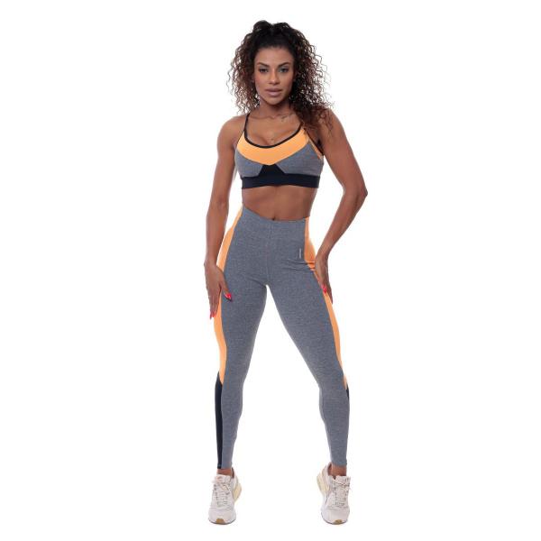 Imagem de Conjunto Fitness Feminino Poliamida Alta Compressão Top Alças Finas Legging Cós Alto Duplo UV50+