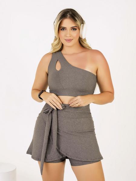 Conjunto Fitness Feminino Short Saia Com Bolso + Top Cropped Moda Evangélica Academia Beach Tennis Suplex The Start Imagem de Conjunto Fitness Feminino Short Saia Com Bolso + Top Cropped Moda Evangélica Academia Beach Tennis Suplex The Start