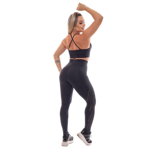 Imagem de Conjunto Fitness Feminino Top + Calça Legging Zero Transparência Alta Compressão Poliamida UV50+