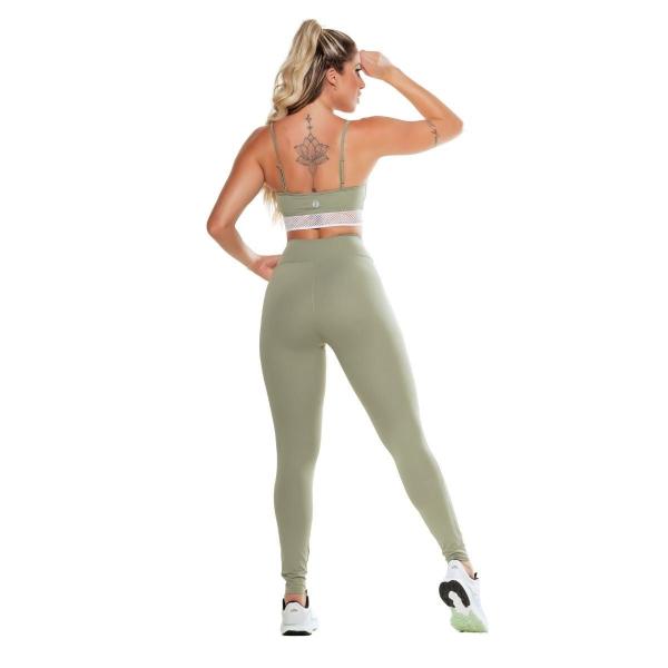 Imagem de Conjunto Fitness Feminino Top Decote V Cavado Legging Compressão Modelador Detalhe Tela UV50+