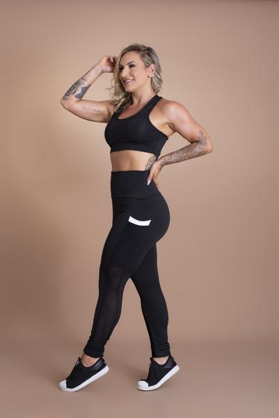 Imagem de Conjunto Fitness Feminino Top Nadador E Calça Legging Cintura Alta Com Bolso Para Academia F7 NEW STYLE