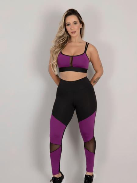 Imagem de Conjunto Fitness Move Top Alcinha Dupla e Calça Cintura Alta Detalhes em Tule