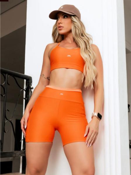 Imagem de Conjunto Fitness Premium Wonder Poliamida Canelada Short com Bolso + Top proteção UV50+