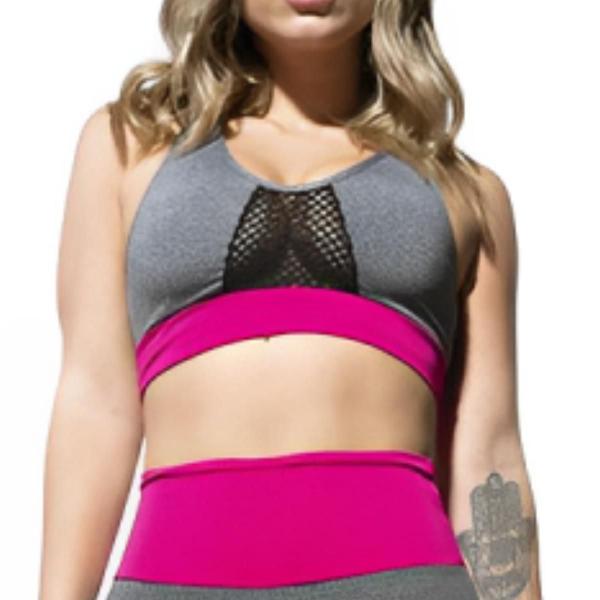 Imagem de Conjunto Fitness Short E Top Com Detalhe Em Tela Academia Pink