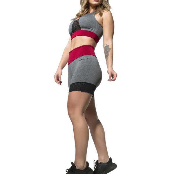 Imagem de Conjunto Fitness Short E Top Com Detalhe Em Tela Academia Vinho