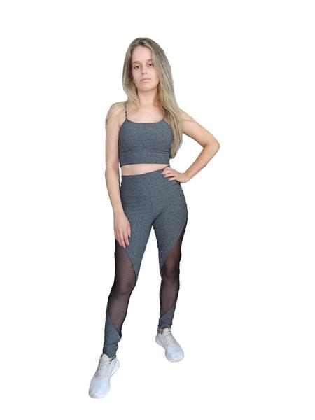 Imagem de Conjunto fitness top e calça legging zero transparência com detalhe de tela