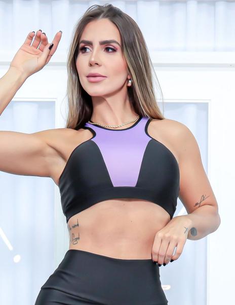 Imagem de Conjunto Fitness Top e Legging com Recortes em Tela e Cirrê Para Academia