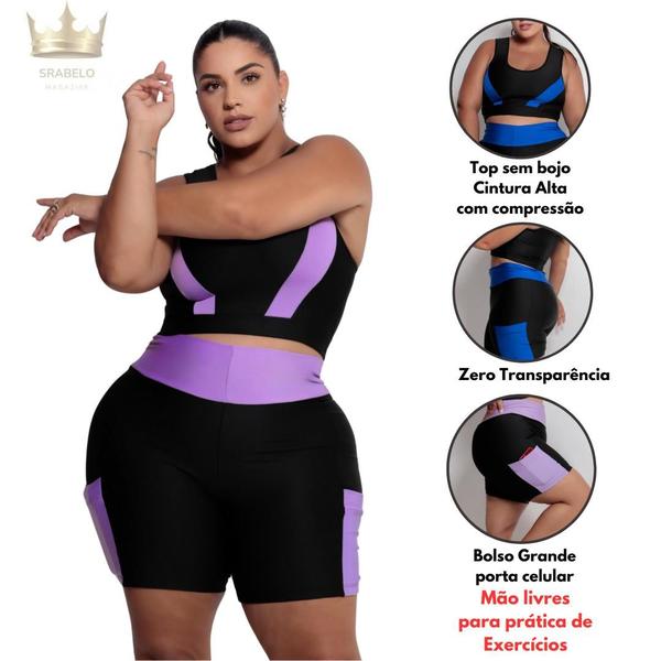 Imagem de Conjunto Fitness Top e Short com bolso PLUS SIZE e SLIM 40 ao 54 Roupa de academia feminino