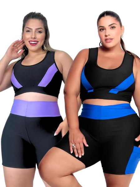 Imagem de Conjunto Fitness Top e Short com bolso PLUS SIZE e SLIM 40 ao 54 Roupa de academia feminino