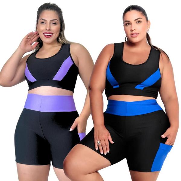 Conjunto Fitness Top e Short com bolso PLUS SIZE e SLIM 40 ao 54 Roupa de academia feminino - SRABELO MAGAZINE Imagem de Conjunto Fitness Top e Short com bolso PLUS SIZE e SLIM 40 ao 54 Roupa de academia feminino