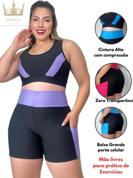 Imagem de Conjunto Fitness Top e Short com bolso PLUS SIZE e SLIM 40 ao 54 Roupa de academia feminino