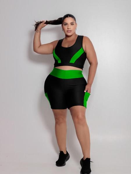 Imagem de Conjunto Fitness Top e Short com bolso PLUS SIZE e SLIM 40 ao 54 Roupa de academia feminino